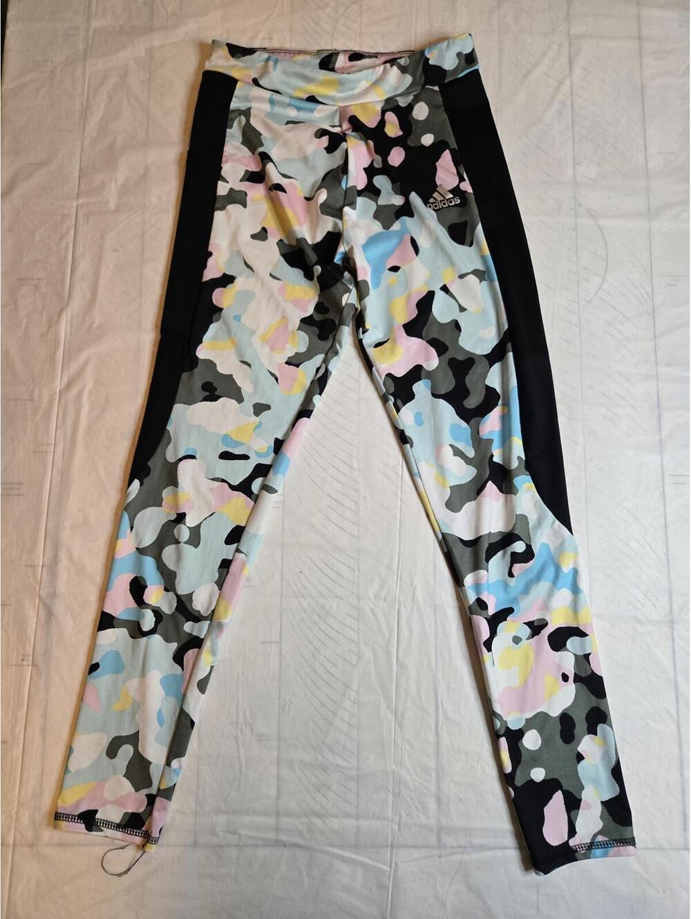 Adidas Girls Camouflage Print Leggings with Black Side Panels